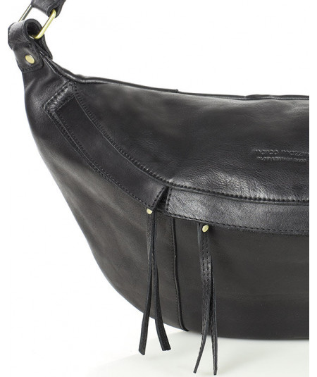 MARCO MAZZINI Veľká kožená kabelka cez rameno s polmesiacom | čierna
