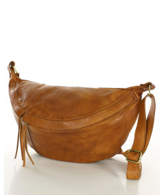 MARCO MAZZINI Veľká kožená kabelka cez rameno s polmesiacom | camel