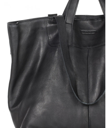 MARCO MAZZINI Veľká kožená shopper taška s dvojitými rúčkami | čierna