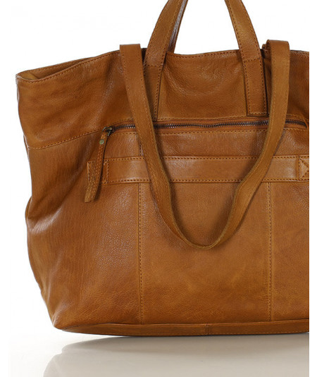 MARCO MAZZINI Veľká kožená shopper taška s dvojitými rúčkami | camel