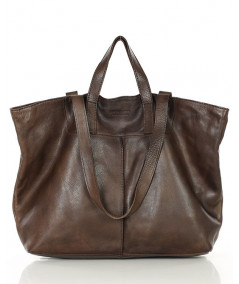 MARCO MAZZINI Veľká kožená shopper taška s dvojitými rúčkami | tmavohnedá