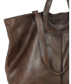 MARCO MAZZINI Veľká kožená shopper taška s dvojitými rúčkami | tmavohnedá