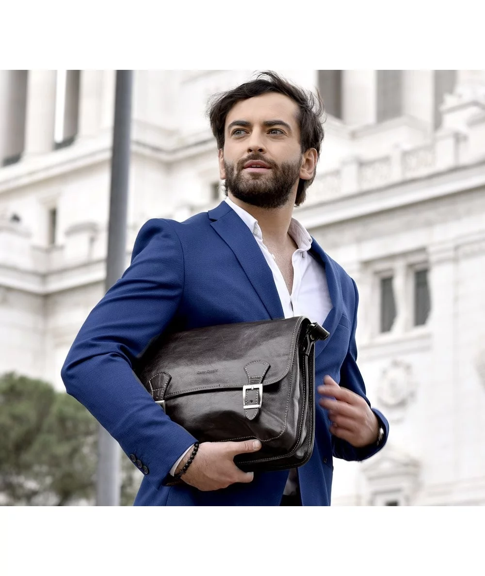 MARCO MAZZINI Exkluzívna kožená taška cez rameno | čierna