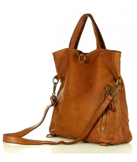 MARCO MAZZINI Kožená taška & batoh s predným vreckom | camel
