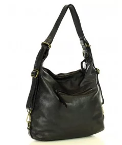 MARCO MAZZINI Dámska kožená taška&batoh | čierna
