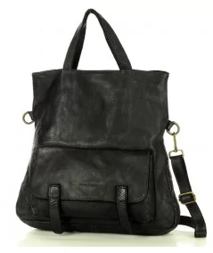 MARCO MAZZINI Kožená taška & batoh s predným vreckom | čierna