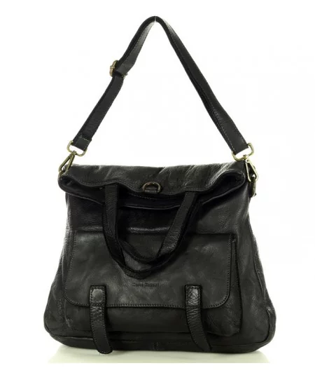 MARCO MAZZINI Kožená taška & batoh s predným vreckom | čierna