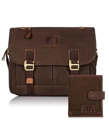 PAOLO PERUZZI Pánsky set taška cez rameno + peňaženka ZUP-19-BR | hnedá