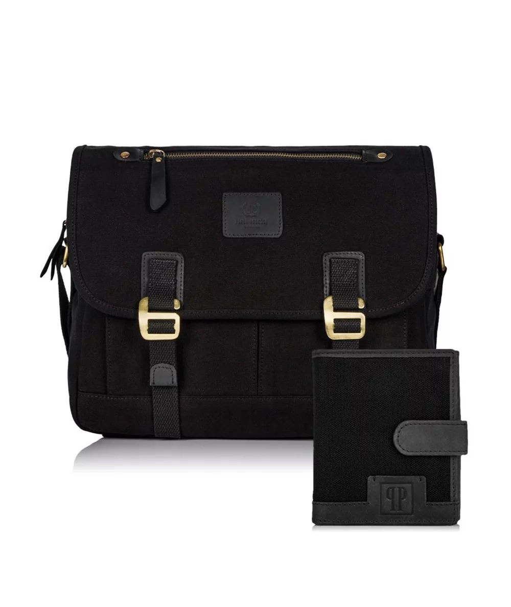 PAOLO PERUZZI Pánsky set taška cez rameno + peňaženka ZUP-19-BL | čierna