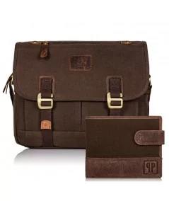 PAOLO PERUZZI Pánska taška + peňaženka ZUP-18-BR | hnedá