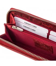 PAOLO PERUZZI Dámska kožená peňaženka s motívom | červená