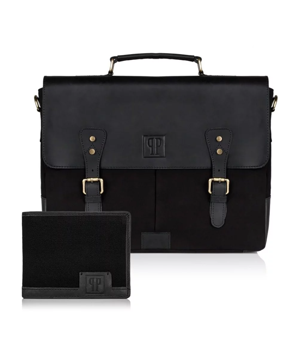 PAOLO PERUZZI Pánska kožená taška + peňaženka | čierna