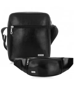PAOLO PERUZZI Pánska súprava taška cez rameno + ľadvinka | čierna