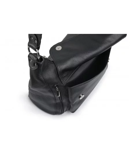 VOOC Dámska kožená taška na rameno | čierna