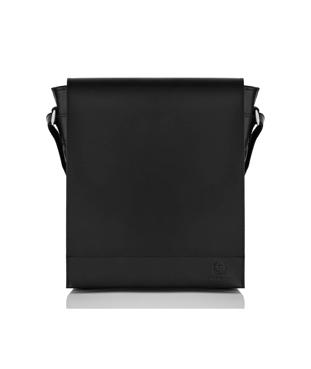 PAOLO PERUZZI Pánska kožená taška cez rameno | čierna