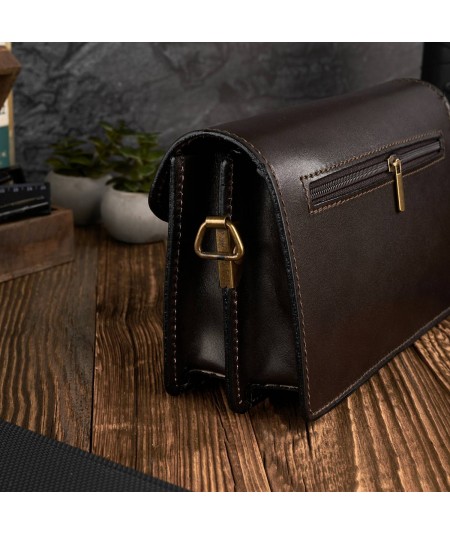 PAOLO PERUZZI Elegantná kožená príručná taška-etue | hnedá