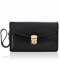 PAOLO PERUZZI Elegantná kožená príručná taška-etue | čierna