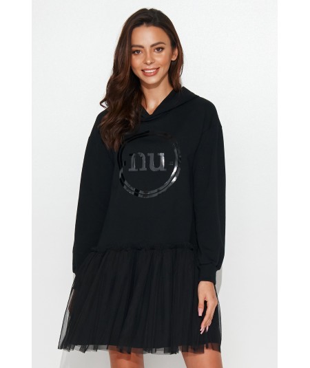 Mikinové šaty s kapucňou NU407 | čierna