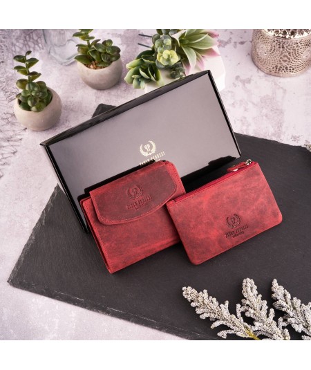 Paolo Peruzzi Pánska kožená súprava peňaženka a kľúčenka | červená