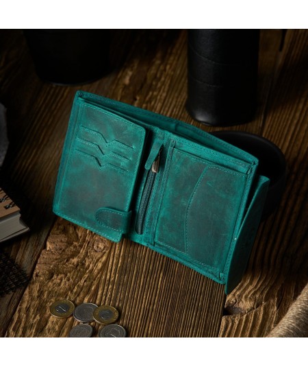 Pánska kožená súprava peňaženka a kľúčenka | zelená