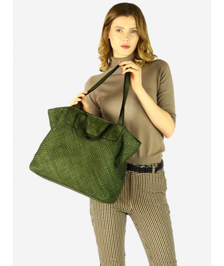 MARCO MAZZINI Kožená shopper kabelka | zelená